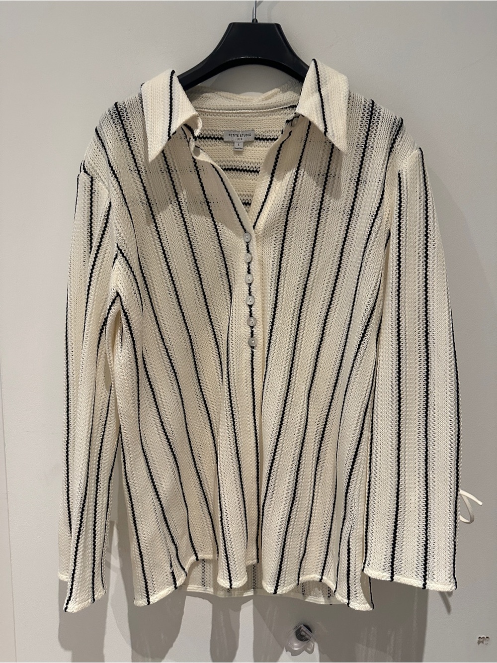 NWOT - Petite Studio Striped Knit Button-Front Top in Cream and Black